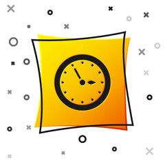Black Sauna clock icon isolated on white background. Sauna timer. Yellow square button. Vector.