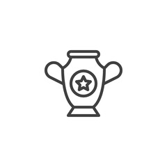 Champion trophy cup line icon. Winner cup with star linear style sign for mobile concept and web design. Victory reward outline vector icon. Symbol, logo illustration. Vector graphics