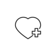 Heart with plus line icon. linear style sign for mobile concept and web design. Add life heart outline vector icon. Symbol, logo illustration. Vector graphics