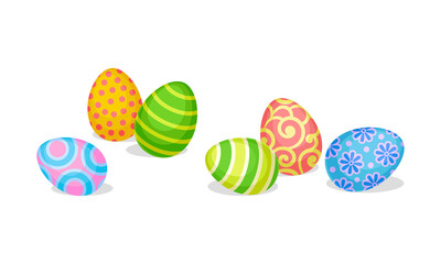 Decorated Easter Egg Scattering Around as Holiday Symbols Vector Set