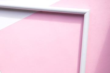 Portrait empty white wooden frame mockup on pink background