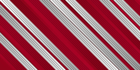 Modern red white silver abstract stripe lines background. Abstract technology geometric red color shiny motion background. Template with header and footer for brochure, print, ad, magazine, poster