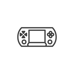 Handheld gamepad line icon. linear style sign for mobile concept and web design. Handheld video game console outline vector icon. Symbol, logo illustration. Vector graphics