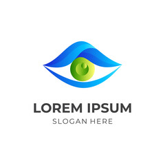 vision logo design with 3d green and blue color style