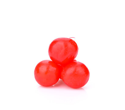 Maraschino Cherries On White Background