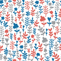 Fototapeta na wymiar Seamless pattern with flowers and leaves. Colorful flat floral background for wallpaper, wrapping paper, surface design