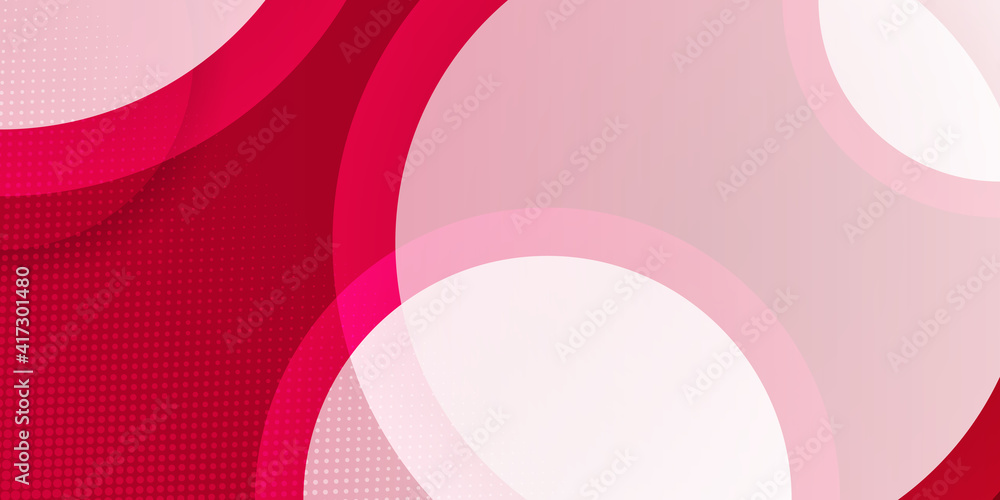 Poster bright red white wavy background with circles. abstract halftone dots dotted background in red color