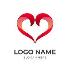 love logo design with 3d red and pink color style