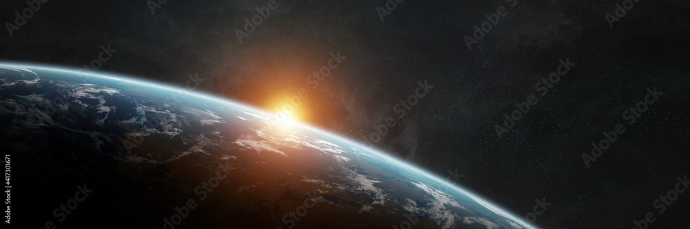 Leinwandbilder panoramic planet earth background. panorama of space view of the globe 3d rendering elements of this