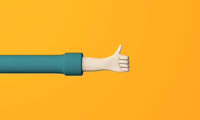 3d render of a hand in a green shirt on a uniform yellow background