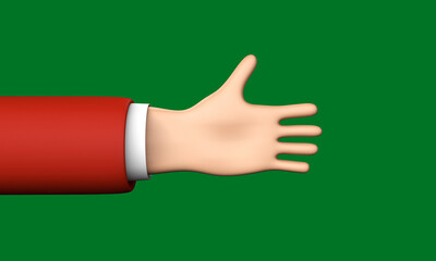 hand in a red sleeve shows with open palm, 3D rendering