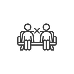 Social distancing sitting line icon. linear style sign for mobile concept and web design. Keep a social distance outline vector icon. Symbol, logo illustration. Vector graphics