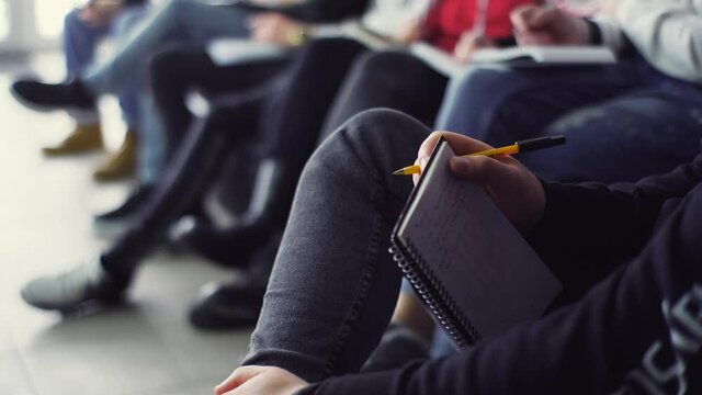 Master class lecture.Group of students studying