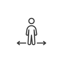 Safe distance line icon. Man and arrows linear style sign for mobile concept and web design. Social distancing outline vector icon. Symbol, logo illustration. Vector graphics