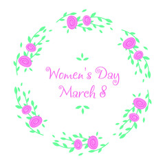 Delicate, vector, isolated, blooming roses for ladies. Frame made from plants. March 8. International Women's Day. Wedding day. For printing, fabrics, textiles, cards, invitations, wrappers