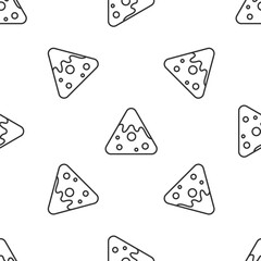 Grey line Nachos icon isolated seamless pattern on white background. Tortilla chips or nachos tortillas. Traditional mexican fast food. Vector.