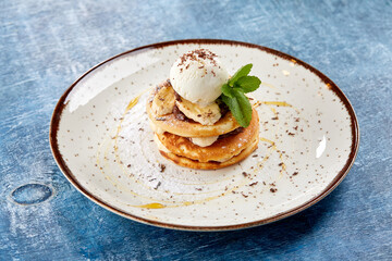 pancakes with ice cream and mint
