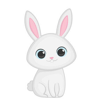 Cute white rabbit in cartoon style
