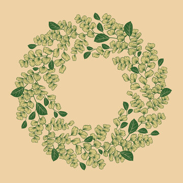 Wreath Of Leaves. Wedding Decoration. Green Garland. Vintage. Vector.