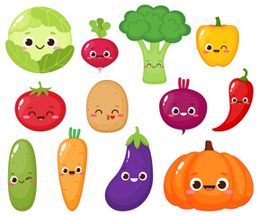 Cute cartoon vegetable collection vector
