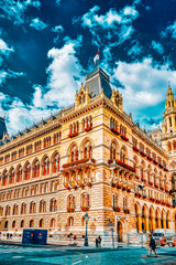 VIENNA, AUSTRIA- SEPTEMBER 10, 2015 : Vienna's Town Hall (Rathaus). The town hall also serves, in personal union, as Governor and Assembly (Landtag) of the State of Vienna.