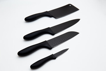 set of black luxury kitchen knife isolated on white 