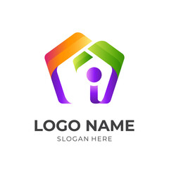 sweet home logo, house and people, combination logo with 3d colorful style