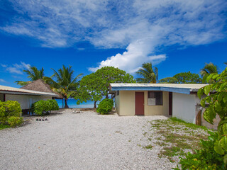 Fototapeta na wymiar Guesthouse in a tropical remote island (Rangiroa, Tuamotu Islands, French Polynesia in 2012)