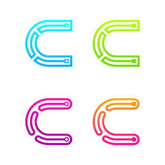 Letter C Colourful logotype with Three Line Dots Link logo, Square and Circle shape, Technology and Digital Connection concept for your Corporate identity