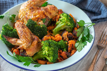 Grilled chicken with broccoli and sweet potatoes