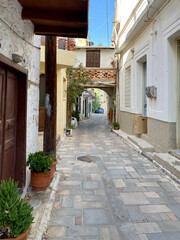Fototapeta na wymiar Street in Kritsa town on Crete Island , Greece