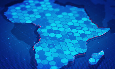 Digital hexagons in Africa Map.