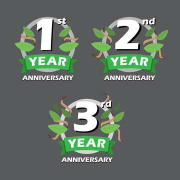 1st 2nd 3rd Anniversary Congratulations Leaf Flat Vector Template	