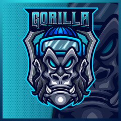 Gorilla Kong Apes monkey mascot esport logo design illustrations vector template, Blue Lion logo for team game streamer youtuber banner twitch discord
