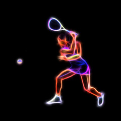 Female Squash Player Neon Glow Illustration Clipart