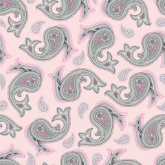 Seamless background pattern. Pink paisley pattern. Vector image