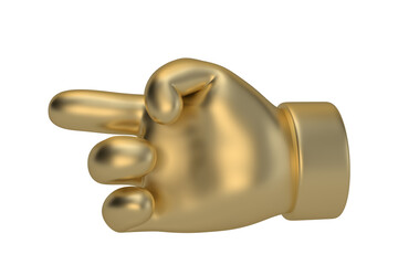 Golden hand Isolated On White Background, 3D rendering. 3D illustration.