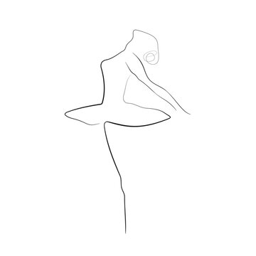 Ballerina Minimalist One Line Drawing. Woman Dance Contour Illustration. Ballet Modern Minimalist Drawing. Woman Ballerina One Line Illustration. Vector EPS 10