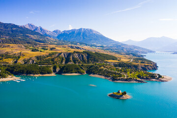 Picturesque landscape of Serre-Poncon Lake in French Alps. High quality photo