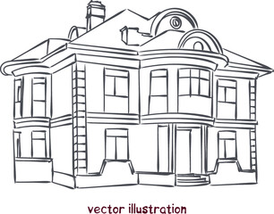 vector sketch of wooden house