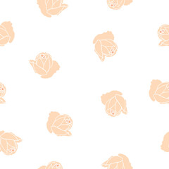 Seamless pattern beige roses on white background. Big pastel old fashioned flowers print, vector eps 10