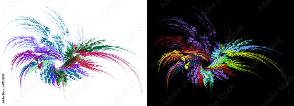 Aufkleber a wreath of multi-colored feathers of different lengths on a black and white backgrounds. the feathe