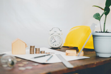 Building design concept Architectural workbench with structural drawing device The concept of uncle...