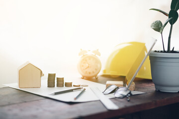 Building design concept Architectural workbench with structural drawing device The concept of uncle...