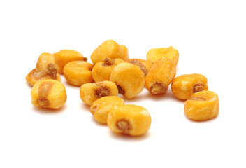 Large yellow salted corn nuts isolated on white background