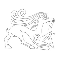 vector monochrome icon with ancient Scythian art. Plaque with animal motifs for your project