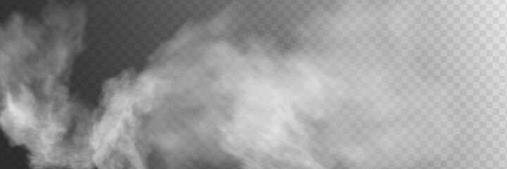 Transparent special effect stands out with fog or smoke. White cloud vector, fog or smog.