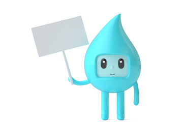 Cartoons Water droplets character Isolated On White Background, 3D rendering. 3D illustration.