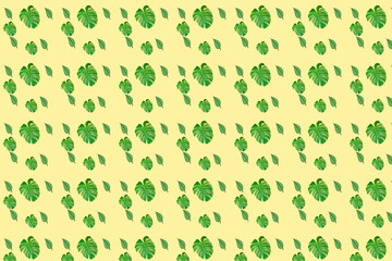 Seamless pattern with tropical green monstera leaves isolated on beige background. Monstera deliciosa.