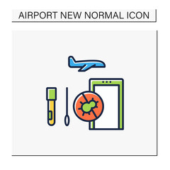 Covid-19 testing color icon. Mandatory passengers testing before boarding the plane. Airport new normal concept. Isolated vector illustration